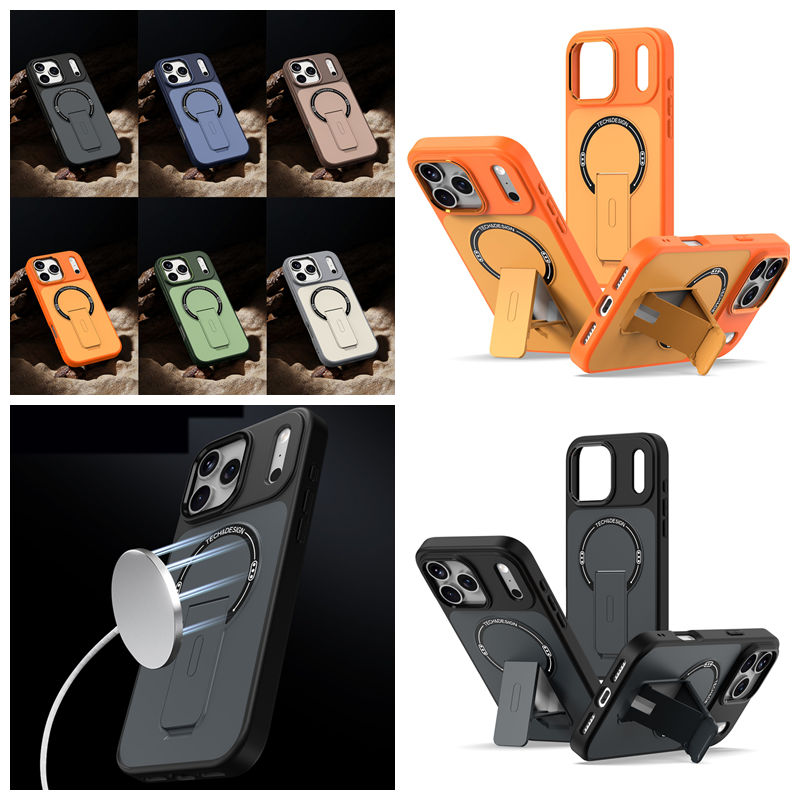 Magnet Wireless Charging Shockproof Case For Iphone 17 Air 16E 16 Plus 15 14 Pro Max 13 Hybrid Hard PC Soft TPU Fashion Business Holder Magnetic Kicks