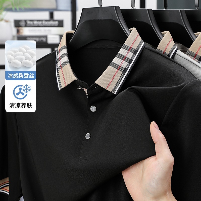 Luxury Brand Designer Clothes 2025 Men's Summer Fashion Youth Turn-Down Collar Short Sleeve T-Shirt New Ice Silk Silk Half Sleeve Polo Shirt Dropshipping