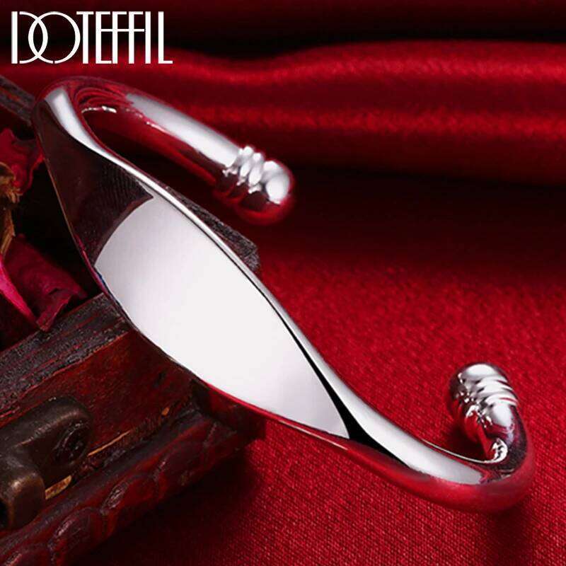 DOTEFFIL Double Bead Cuff Bangle 925 Sterling Silver Woman Bracelet Fine Fashion Jewelry