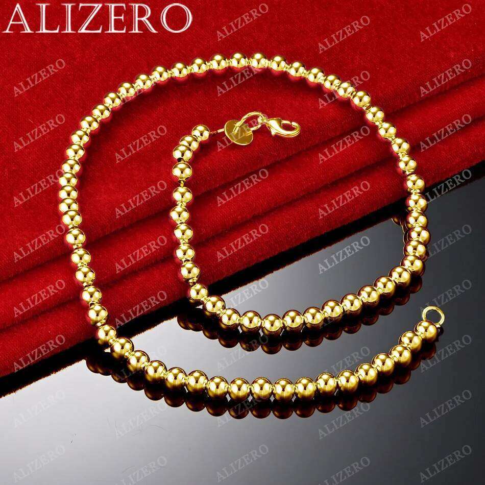 ALIZERO 18K Gold Smooth 6mm Beads Necklaces 18 Inches Women Man Fine Jewelry Wholesale Personality Trend Bead Chain Necklace