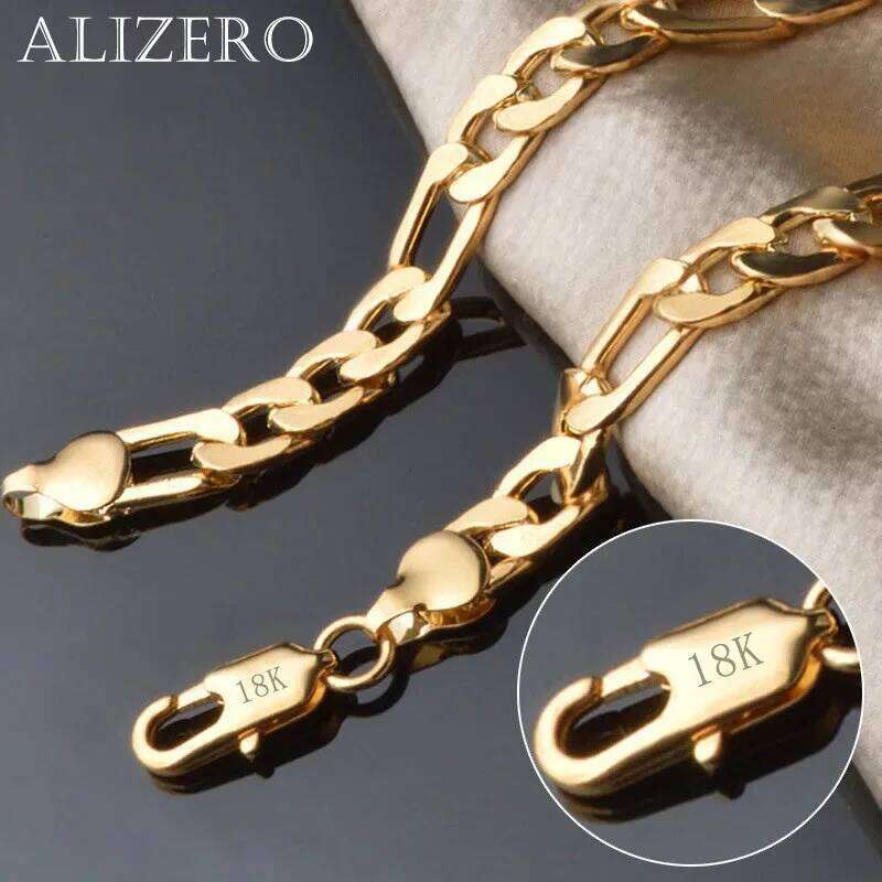 ALIZERO 8 Inch 925 Sterling Silver 8MM Gold/Silver Full Side Figaro Chain Bracelet For Woman Man Fashion Wedding Jewelry Gift