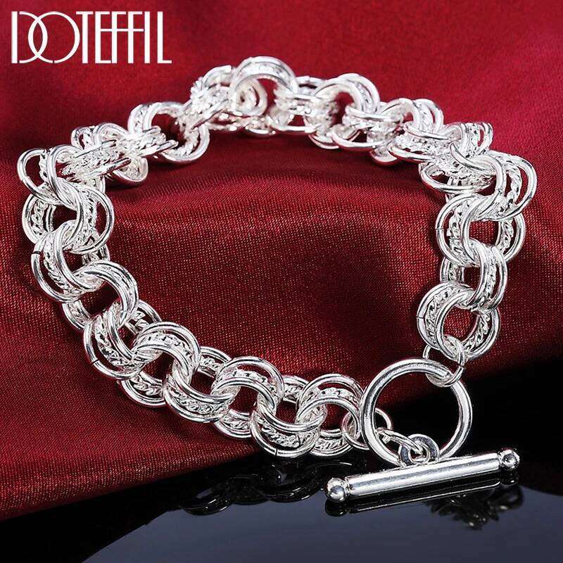 DOTEFFIL 925 Sterling Silver Geometric Many Circle Bracelet Chain For Women Wedding Engagement Party Jewelry