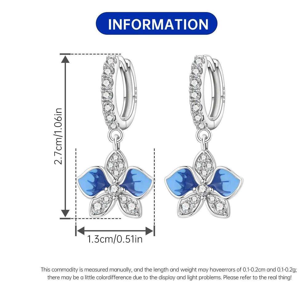 Orstarry 925 Sterling Silver Blue Butterfly Orchid Original Drop Earrings Jewelry Party Anniversary Trendy Gift
