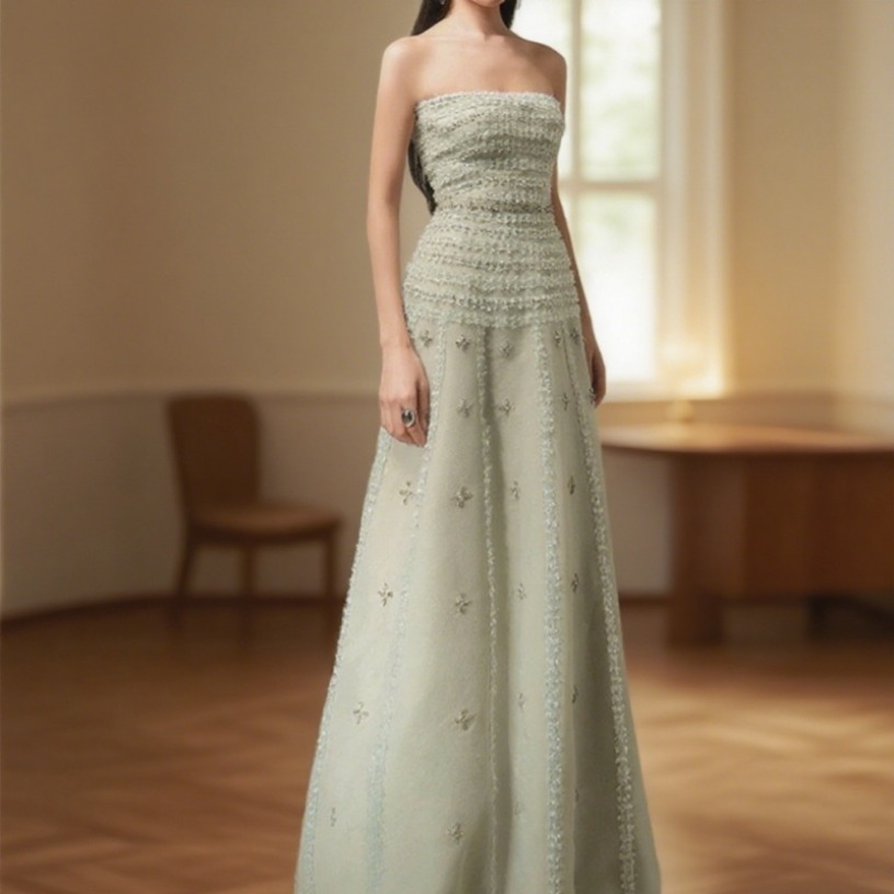 Elegant Strapless Evening Dresses A-Line Diamond Beads Crystals Backless Formal Party Occasion Gowns Customized robes de bal Prom BC21252