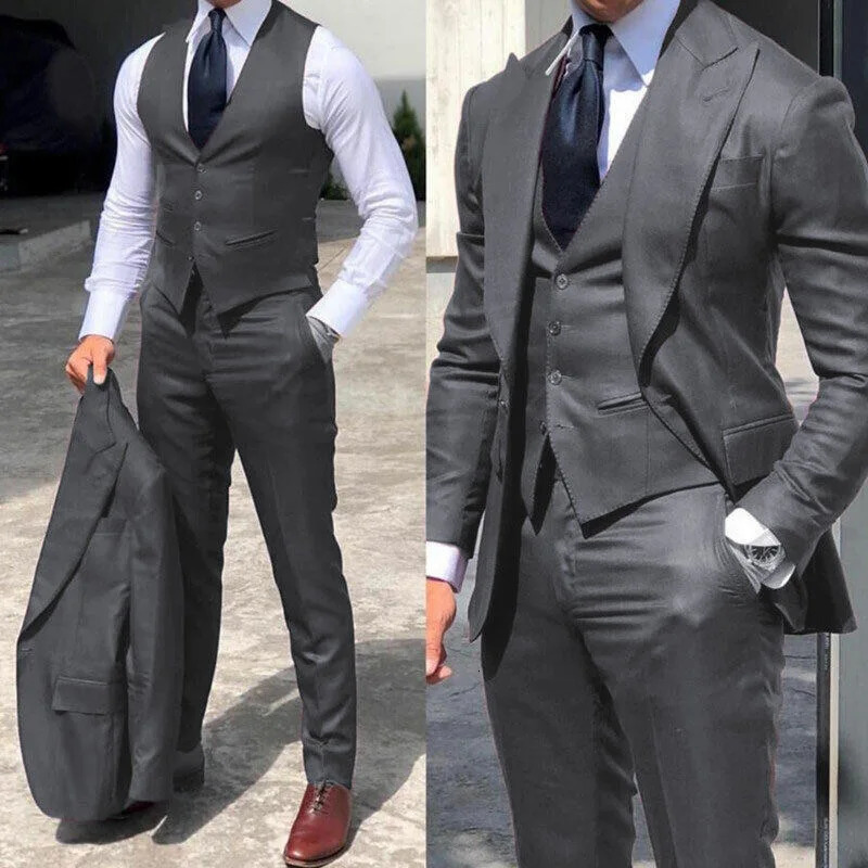 White Men Suits Slim Fit 3 Piece Double Breasted Suit Wedding Prom Party Business BlazerVestPants for 260106