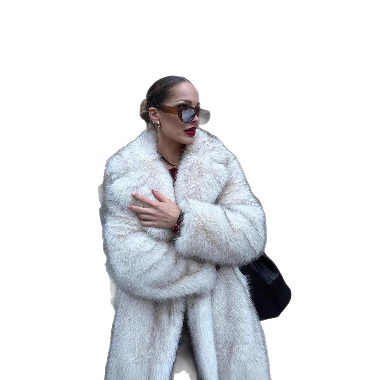 Neo Mint Slouchy chic gradient long environmentally friendly artificial fur coat for womens winter thick warm fluffy fox fur leather jacket fashionabl