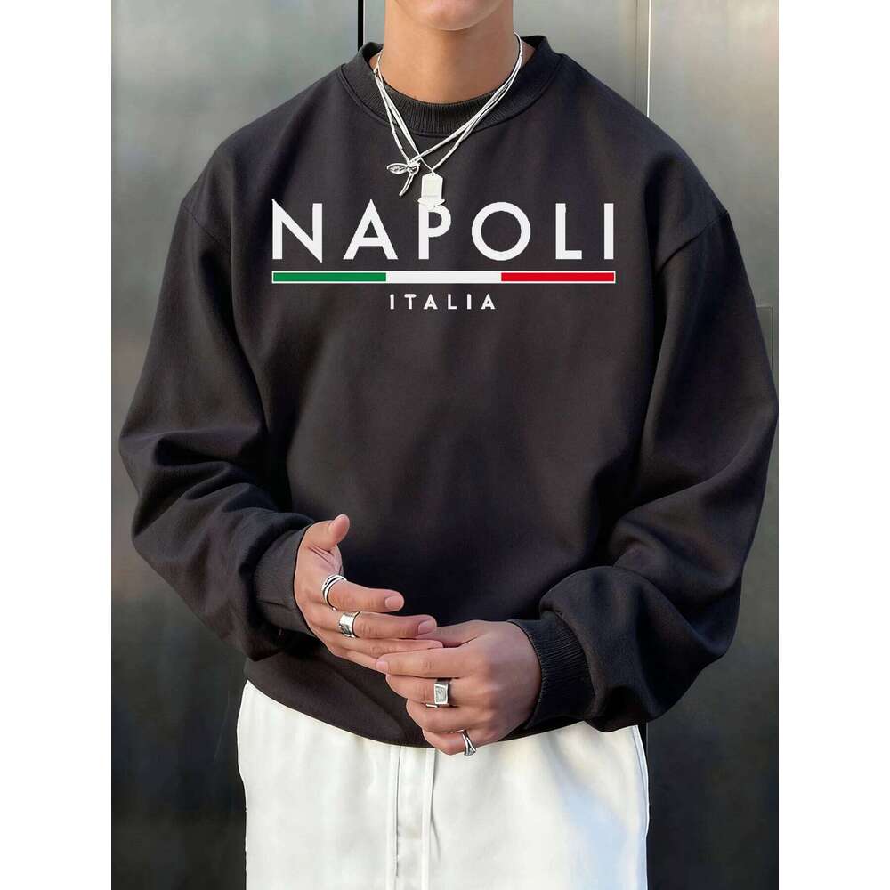 Napoli Italia Letter Design Men Sweatshirt Soft Warm Tops Fleece Outdoor Pullover Crewneck Loose Sportswear Autumn Clothing XJ260107