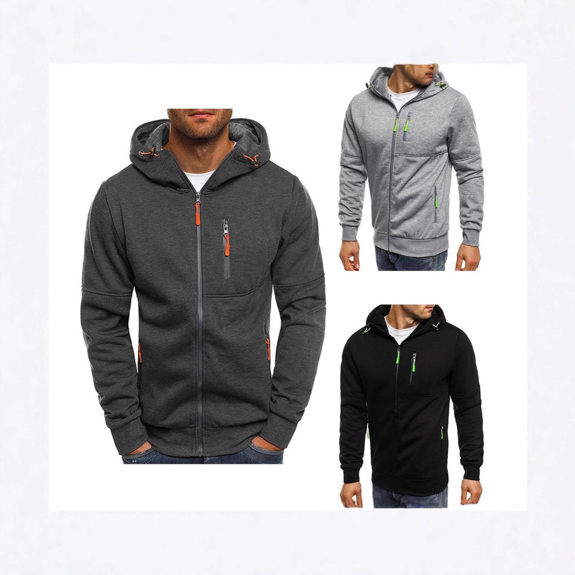 Cross-Border Foreign Trade European American Spring and Autumn Sports Casual Fitness Loose Zipper Solid Color Hoodie Men's Hooded Cardigan