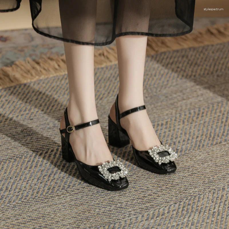 Dress Shoes Fashion Sexy Slingbacks High Heels Women Sandals Banquet Comfortable Crystal Button Square Toe Women's Plus Size 43