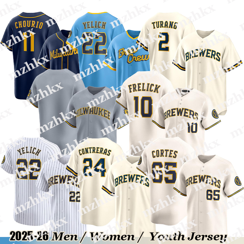 #22 Christian Yelich Brewers Jerseys Rhys Hoskins William Contreras Jackson Turang Chourio Freddy Peralta Sal Frelick Brandon Woodruff Baseball Jerseys