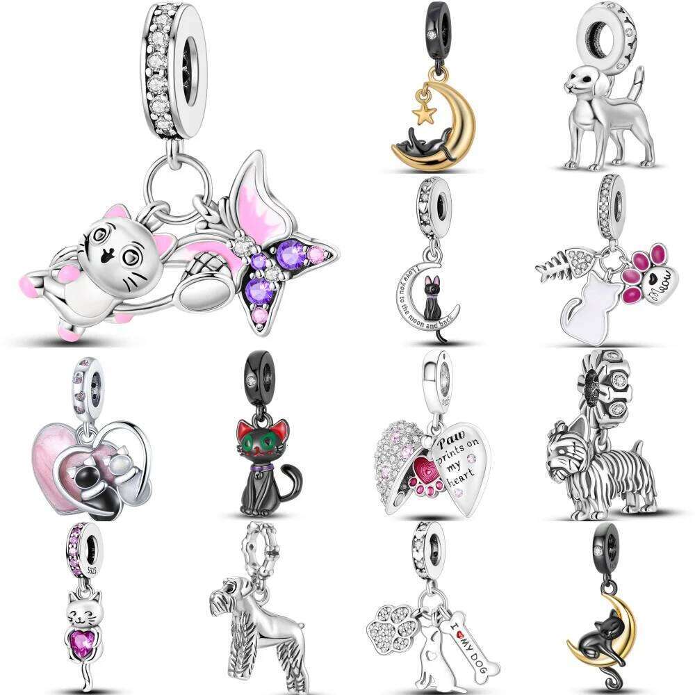 Hot 925 Sterling Cute Cat And Dog Animal Series Charms Beads Pendant Fit Original Bracelets S925 DIY Jewelry Gift Accessory