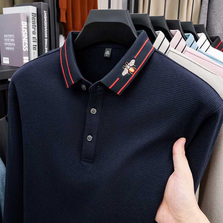 Luxury Brand Designer Clothes 2025 Spring And Autumn New Men's Long Sleeve Polo Shirt With Turn-Down Collar And Embroidery, Business Casual Cotto