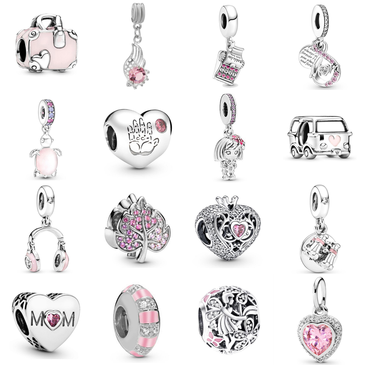20Style Jewelry Beaded Charm 925 Sterling Silver Pink Love Bell Pendant New DIY Bracelet Necklace Accessories Boutique Designer Jewelry Components Wholesale