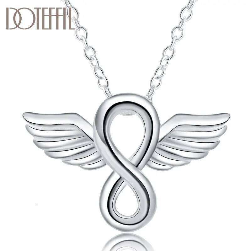 DOTEFFIL 925 Sterling Silver 18 Inches Angel Wings Pendant Necklace For Women Man Fashion Wedding Engagement Party Charm Jewelry