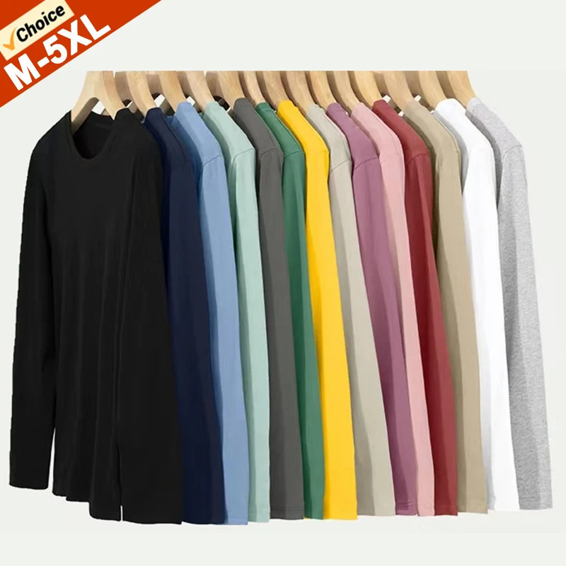 Long Sleeves T-Shirts Men Tee Tops Male Cotton Plain Tshirts Pullovers Plus Size 4XL 5XL Undershirts Man Clothing Autumn Spring 260106