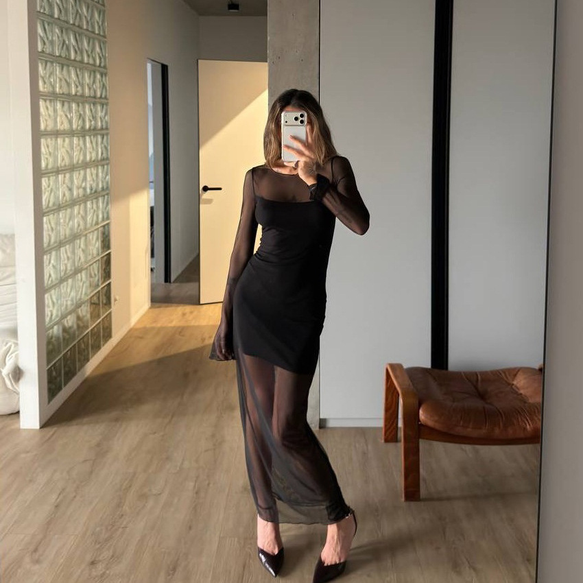 K0236 Elegant and Sensual See-Through Mesh Skirt for Women, Spring 2026 New Cross-Border Style, Double Layer Slim Fit