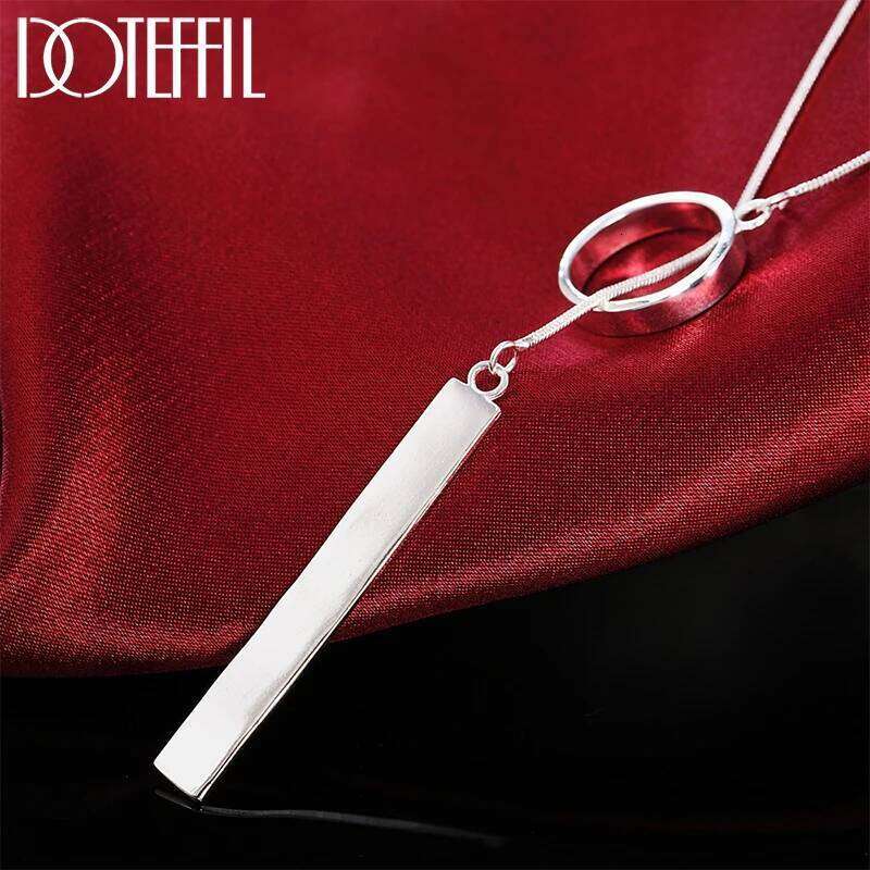 DOTEFFIL 925 Sterling Silver 18 Inch Snake Chain Straight Circle Pendant Necklace For Women Fashion Wedding Charm Jewelry