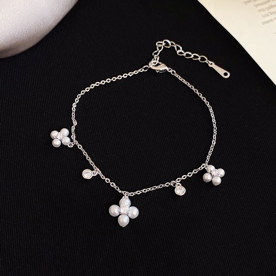 Korean Version Zircon Flower Pearl Simple Fashion Light Luxury Elegant Versatile Bracelet Design Sense Niche Jewelry for Women - view 7