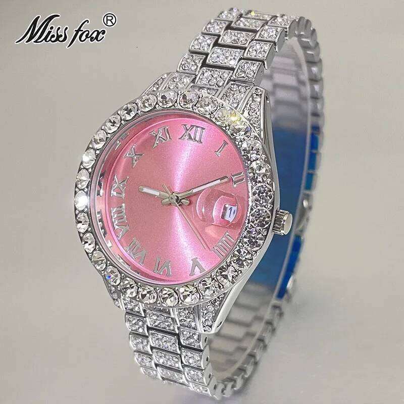 MISSFOX Pink Women Watches Luxury Small Face Elegant Quartz Watch For Ladies Icy Look Party Jewelry Mini Babe So Cute Arm Clock 26H0107
