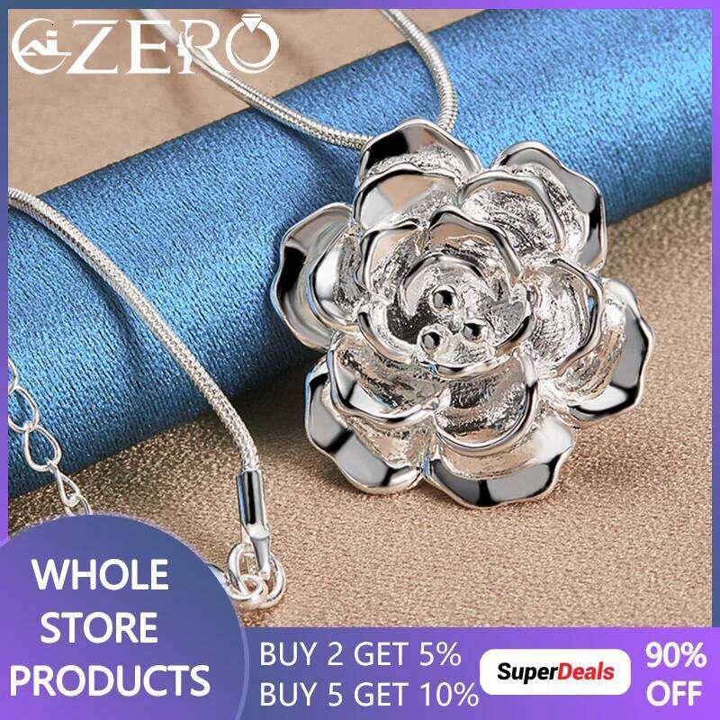 ALIZERO 925 Sterling Silver With 16-30 Inch Snake Chain Rose Flower Pendant Necklace For Women Wedding Fashion Party Jewelry