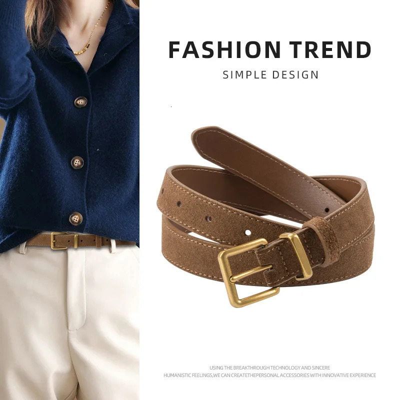 Vintage Suede Leather Womens Belt High-class Feeling Matching Skirt Jeans Cowhide Frosted Belt Fashion Versatile 260106