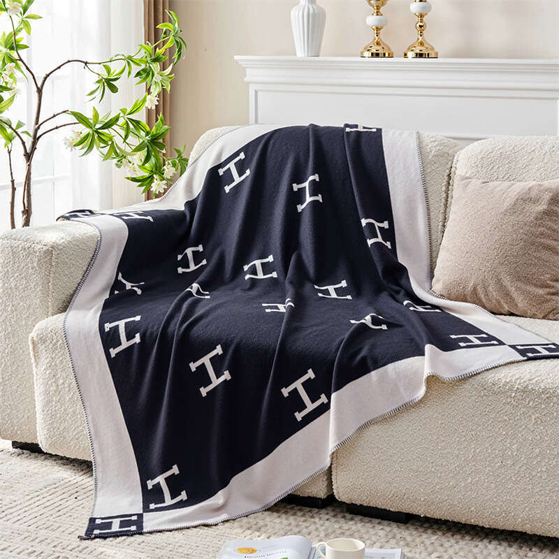 Woven single air conditioning sofa cover blanket with H letter aviation flight blanket