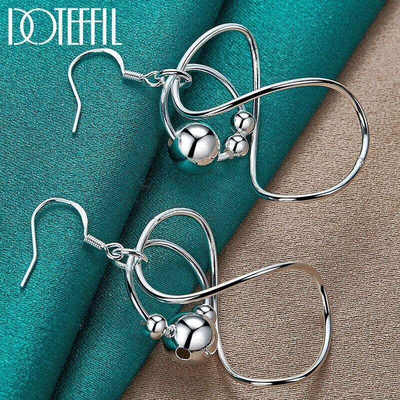 DOTEFFIL 925 Sterling Silver Geometric Smooth Beads Earring Woman Party Fashion Jewelry