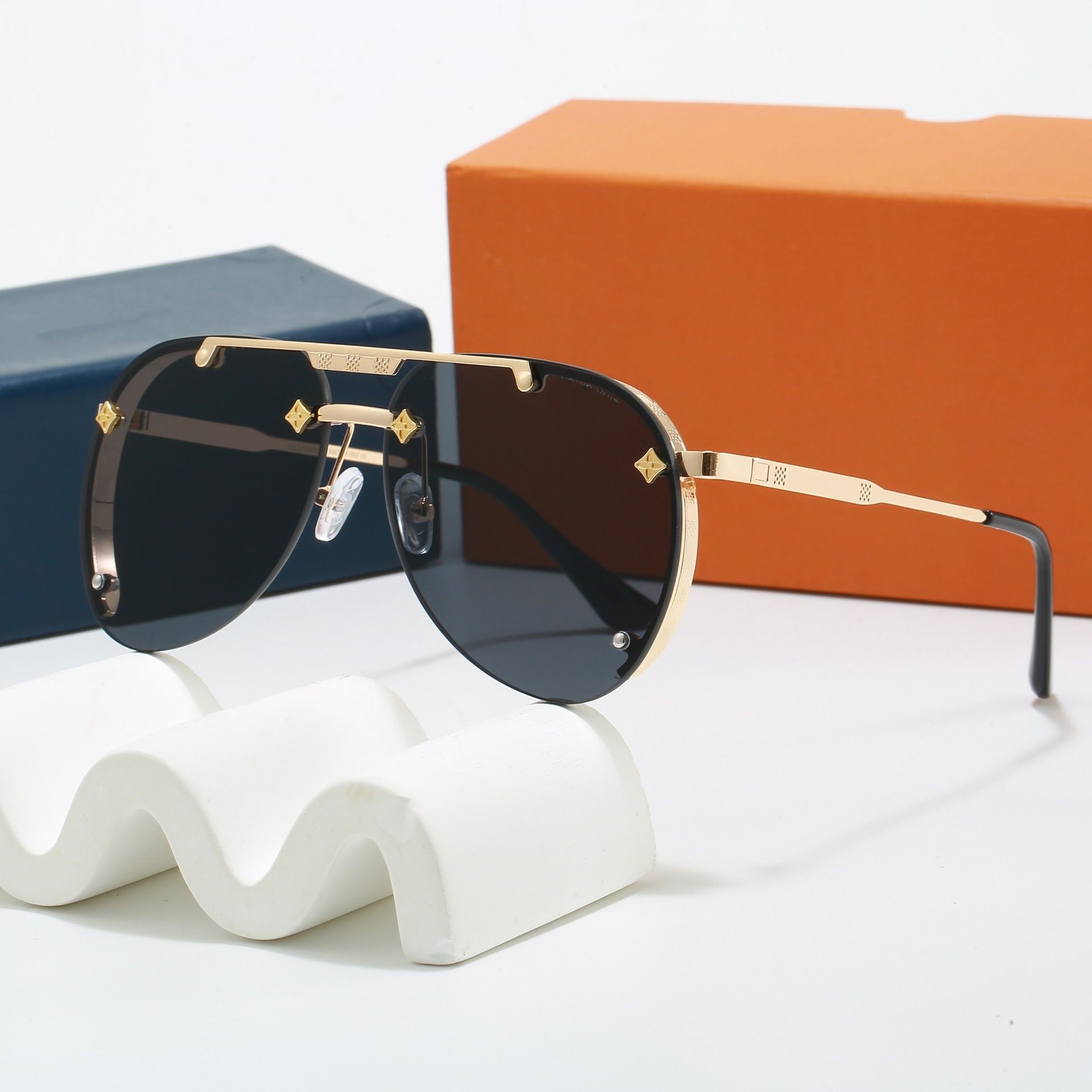 luxury designer sunglasses Outdoor Shades fashion Metal Oval Half Frame Sunshade mirror polarized UV400 driving travel vacation sunglasses With gift box