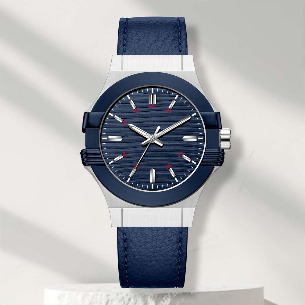 Men's quartz watch, genuine leather strap, waterproof, luminous, large dial