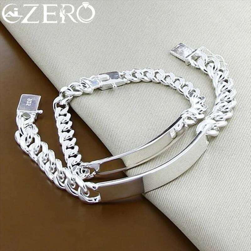 ALIZERO 925 Sterling Silver 2pcs Bracelet 8/10mm Bracelets Chain Set for Woman Man Fashion Wedding Engagement Party Jewelry