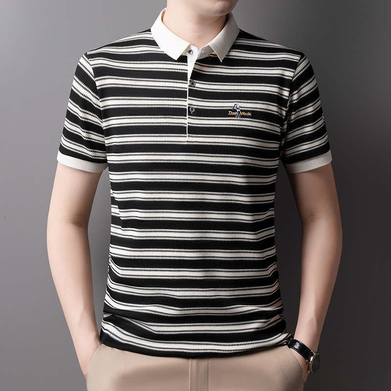 Designer Clothes 2025 Summer New Men's High-End Striped Short Luxury Brand T-Shirt Casual Turn-Down Collar Half Sleeve Polo Shirt