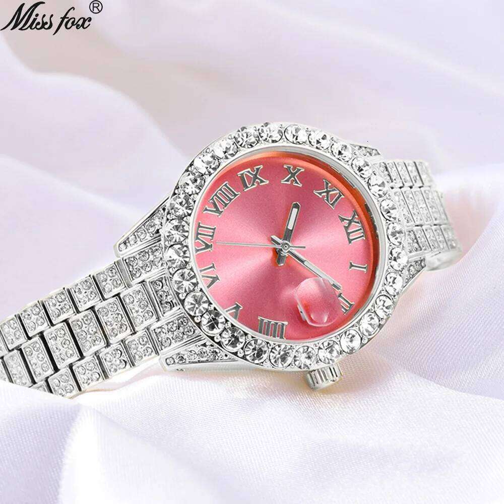 MISSFOX Pink Women Watches Luxury Small Face Elegant Quartz Watch For Ladies Icy Look Party Jewelry Mini Babe So Cute Arm Clock 26H0107