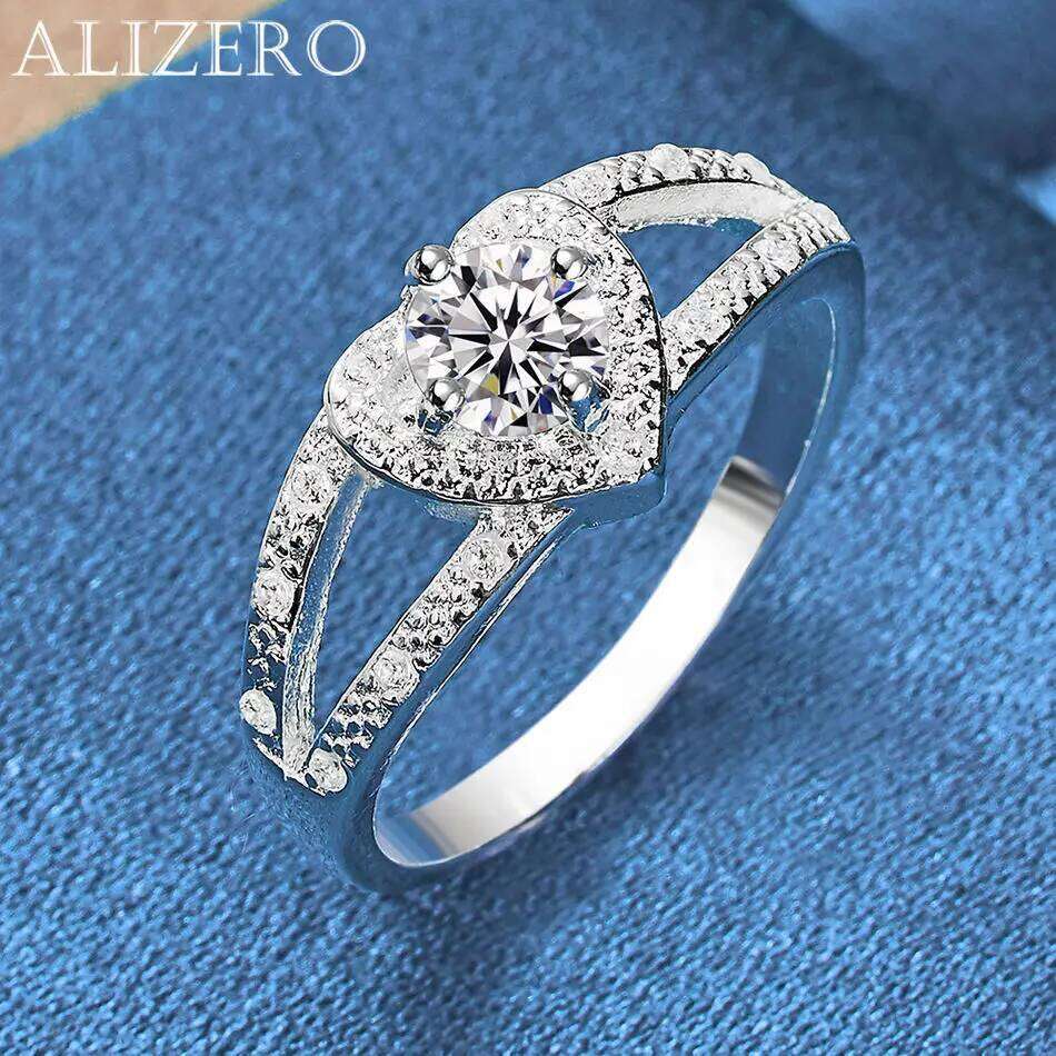 ALIZERO 925 Sterling Silver Heart Ring with Shiny Zircon Design For Women Engagement Rings Fashion Party and Daily Wear Jewelry