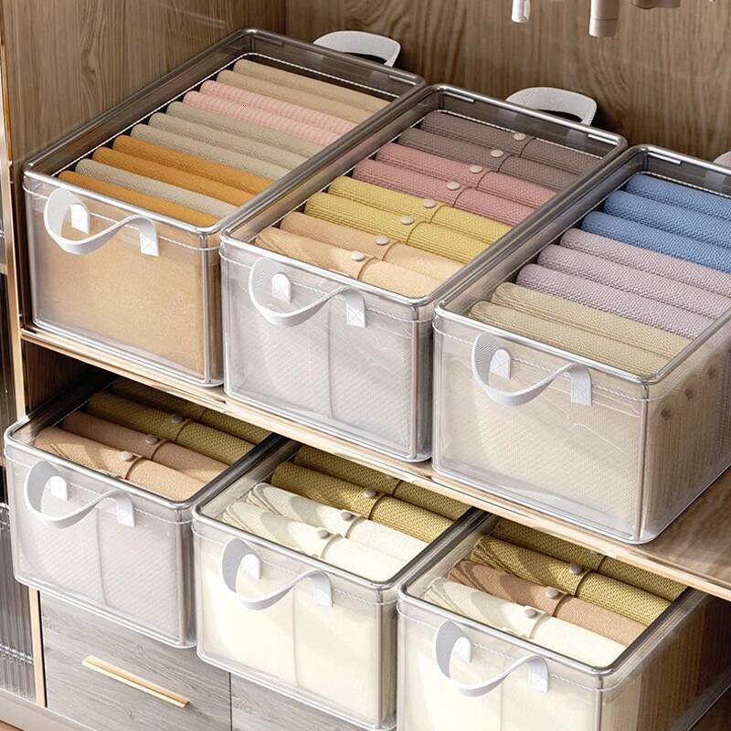 PVC Transparent Basket for Clothes Underwear Storage Stainless Steel Frame Wardrobe Organizer Waterproof Cloth Box