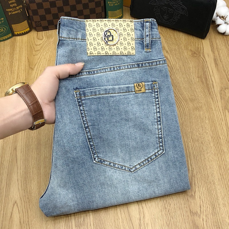 Designer Clothes Summer Thin Men's Luxury Brand Light Gray Lyocell Ice Oxygen Jeans Breathable Slim Fit Straight Trendy Men's Long Pants New
