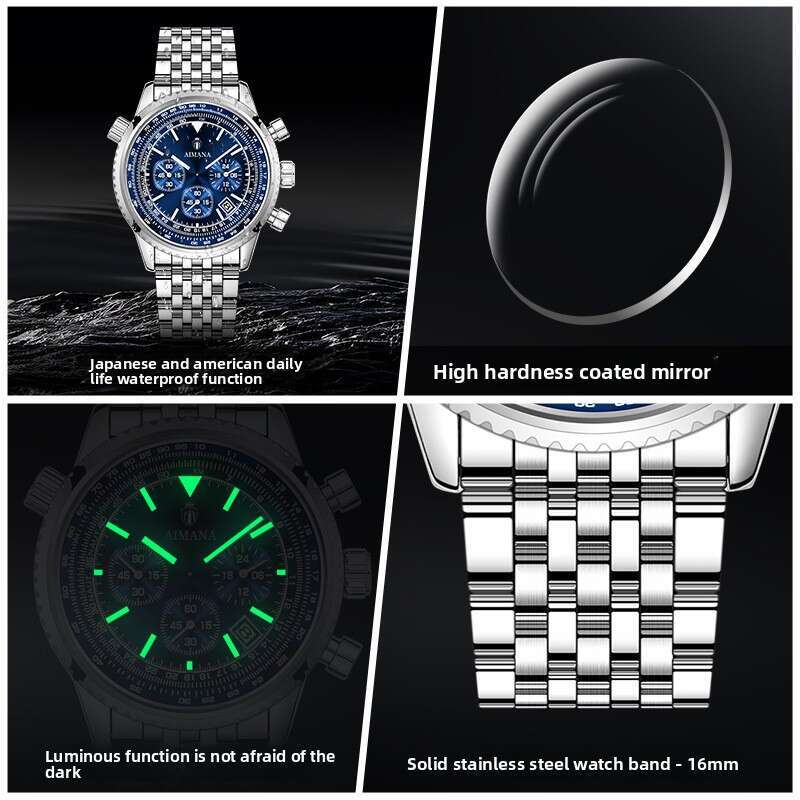 Fashionable men's high-end watch, multi-functional watch, water-resistant, luminous calendar watch