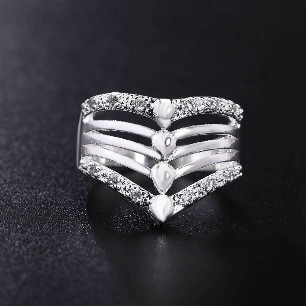 925 Sterling Silver Pretty crystal Wide geometry Ring For Women Fashion Party luxury Charms wedding Jewelry Christmas Gifts