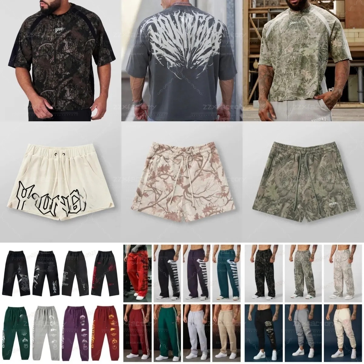 YL New American Sports Pants Fitness Running Training Pants Cotton looped Printed Wide Leg Pants