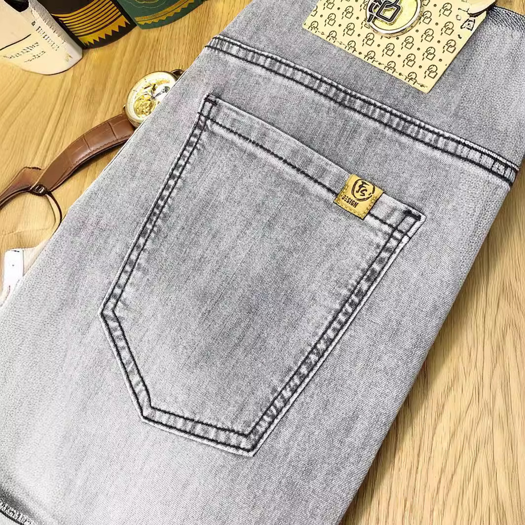 Designer Clothes Summer Thin Men's Luxury Brand Light Gray Lyocell Ice Oxygen Jeans Breathable Slim Fit Straight Trendy Men's Long Pants New