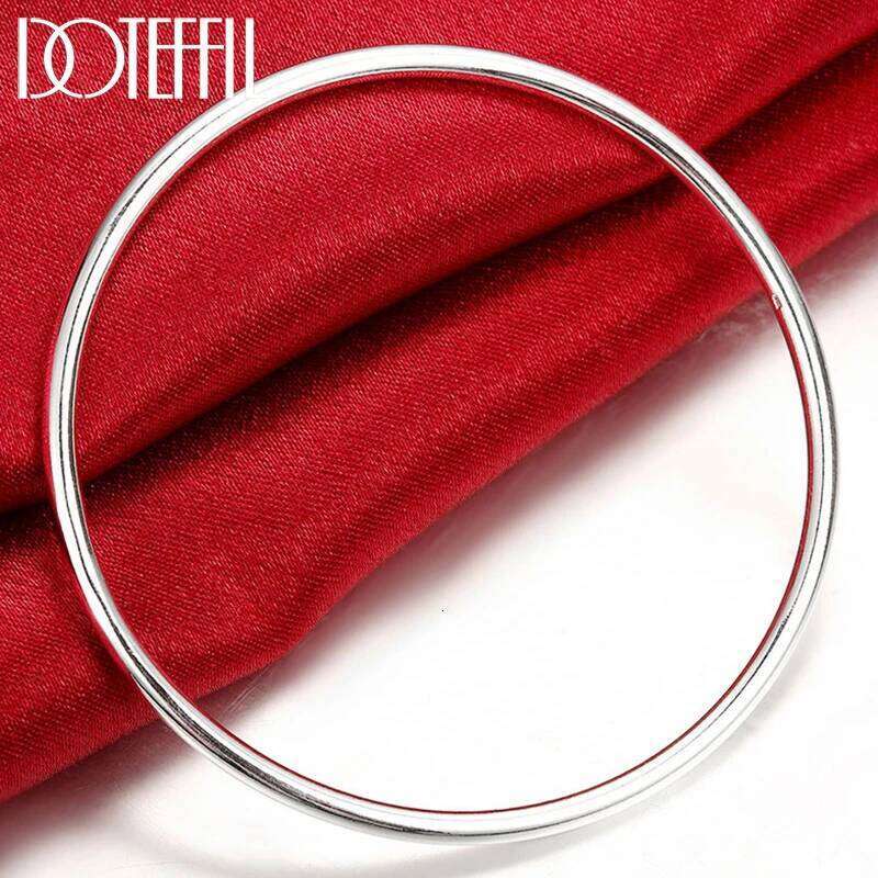 DOTEFFIL 925 Sterling Silver 3mm Solid Smooth Bangle Fashion Simple Bracelet For Woman Man Wedding Engagement Jewelry