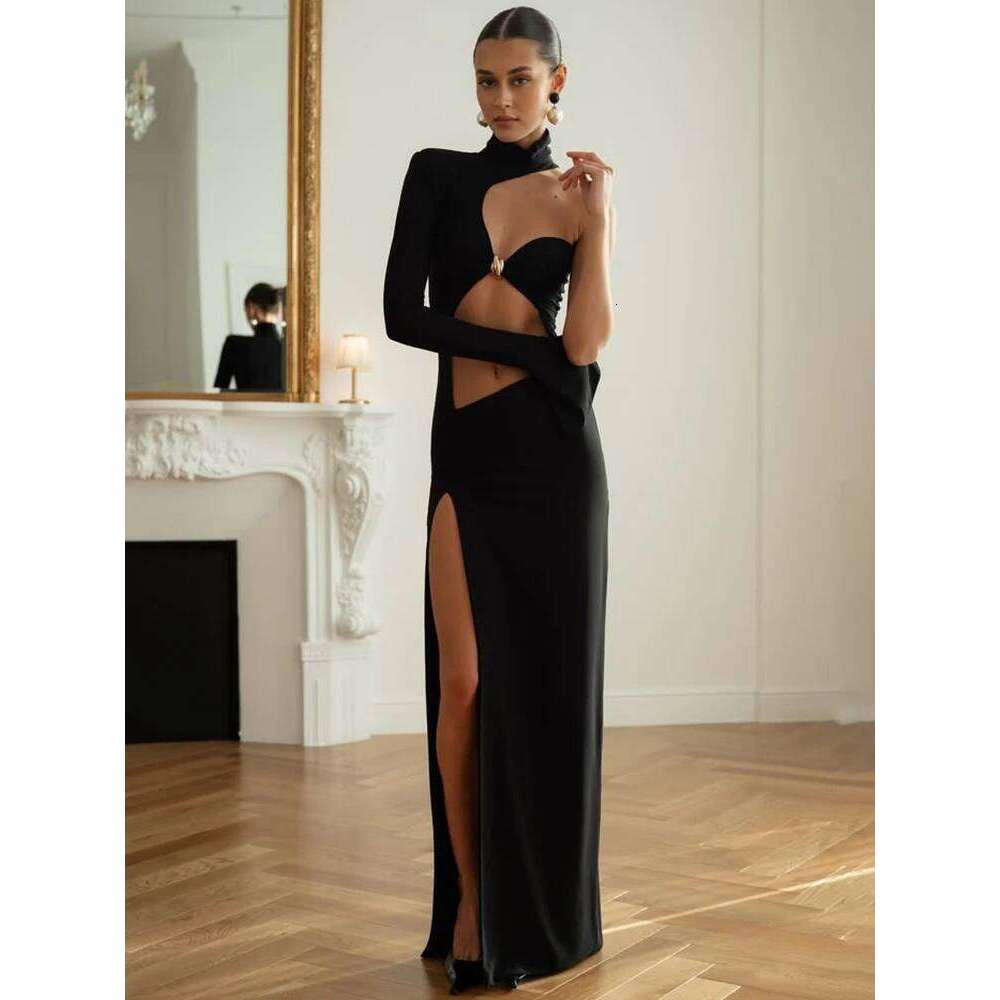 2026 Halter Sleeve Sexy Maxi Women Fashion Hollow Out One Shoulder Backless Thigh High Split Club Party Dress