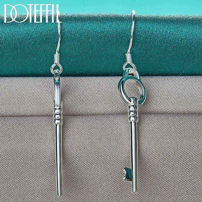 DOTEFFIL 925 Sterling Silver Round Key Drop Earrings For Woman Wedding Engagement Fashion Party Charm Jewelry