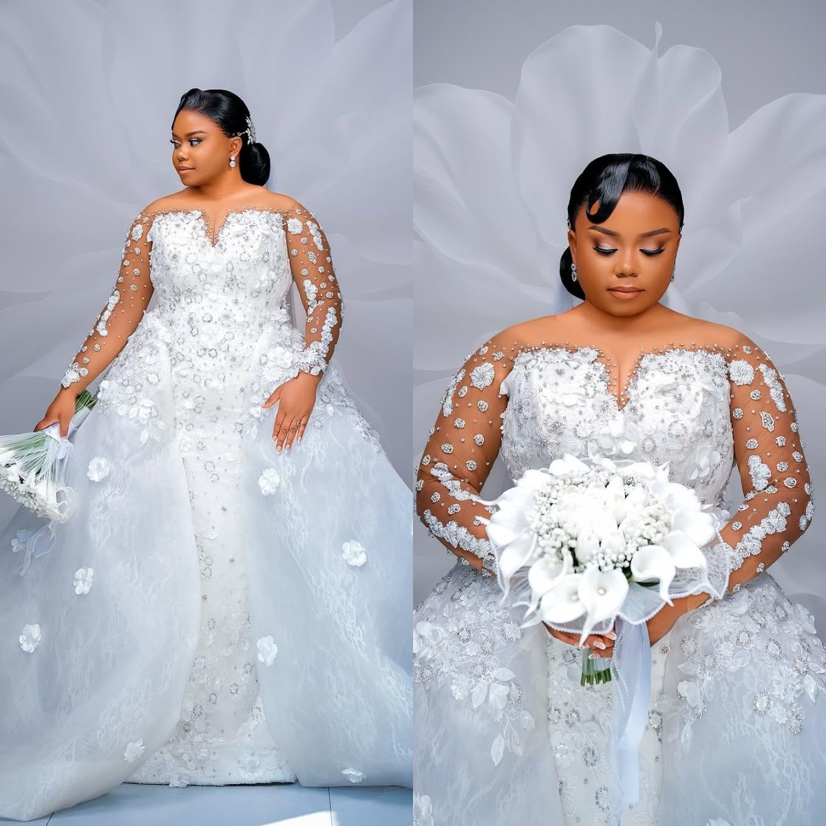 Gorgeous Wedding Dresses Mermaid Crystals Appliques Long Sleeve Bridal Gowns Customized Vestido de novia