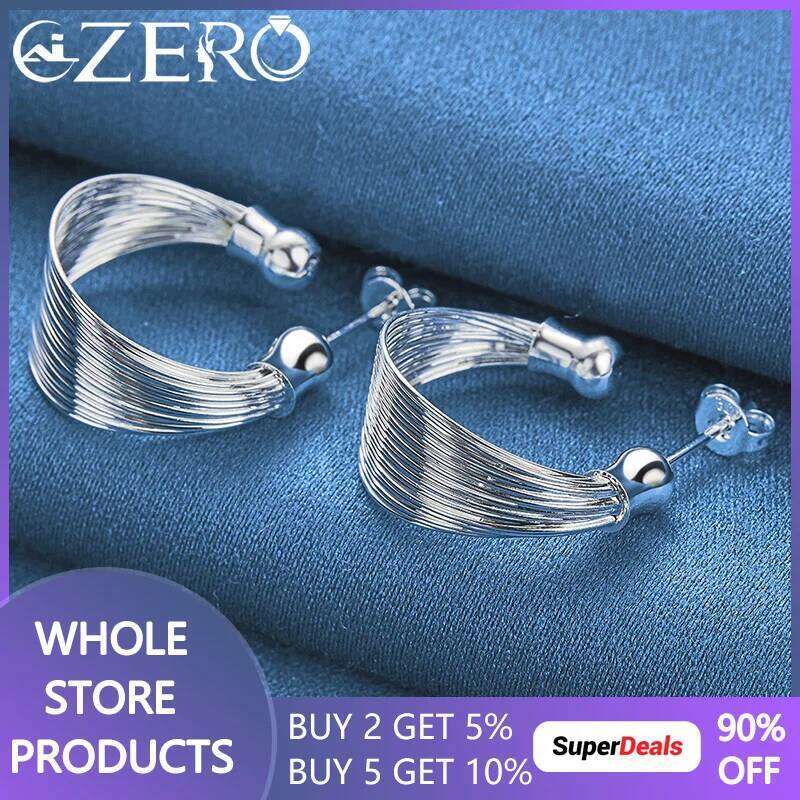 ALIZERO 925 Sterling Silver Multi-Line Circle Earrings For Women Stud Earring Lady Wedding Engagement Party Jewelry Gifts