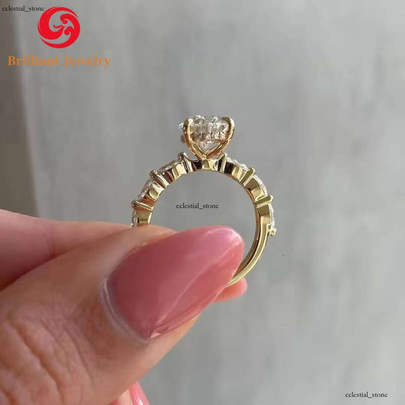 Solid 14K 18K Gold Mossanite Engagement Wedding Ring 7x 9mm 3CT VVS1 Pear Moissanite Factory Price