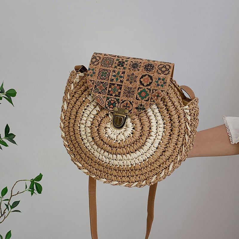 Free shipping designer Ethnic Style Straw Bag for Women New Forest Style Niche Woven Shoulder Bag Small Round Bag Ins Fashion Crossbody Bag