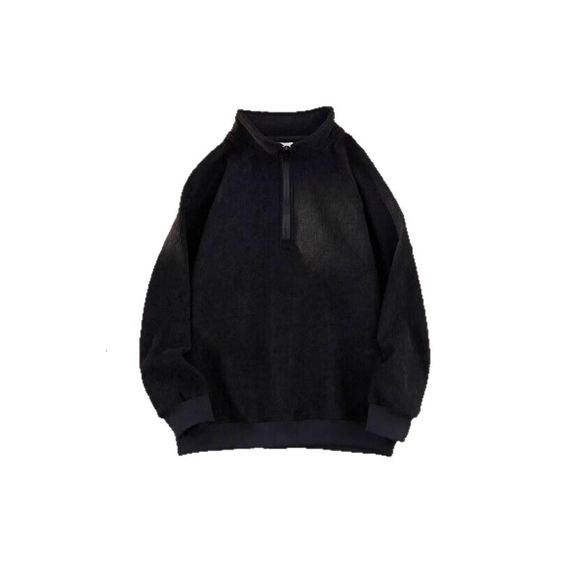 Fleece-Lined Stand Collar Half-Zip Sweatshirt Men's Autumn Winter Japanese Style Simple Loose Casual New Solid Color Jacket Men