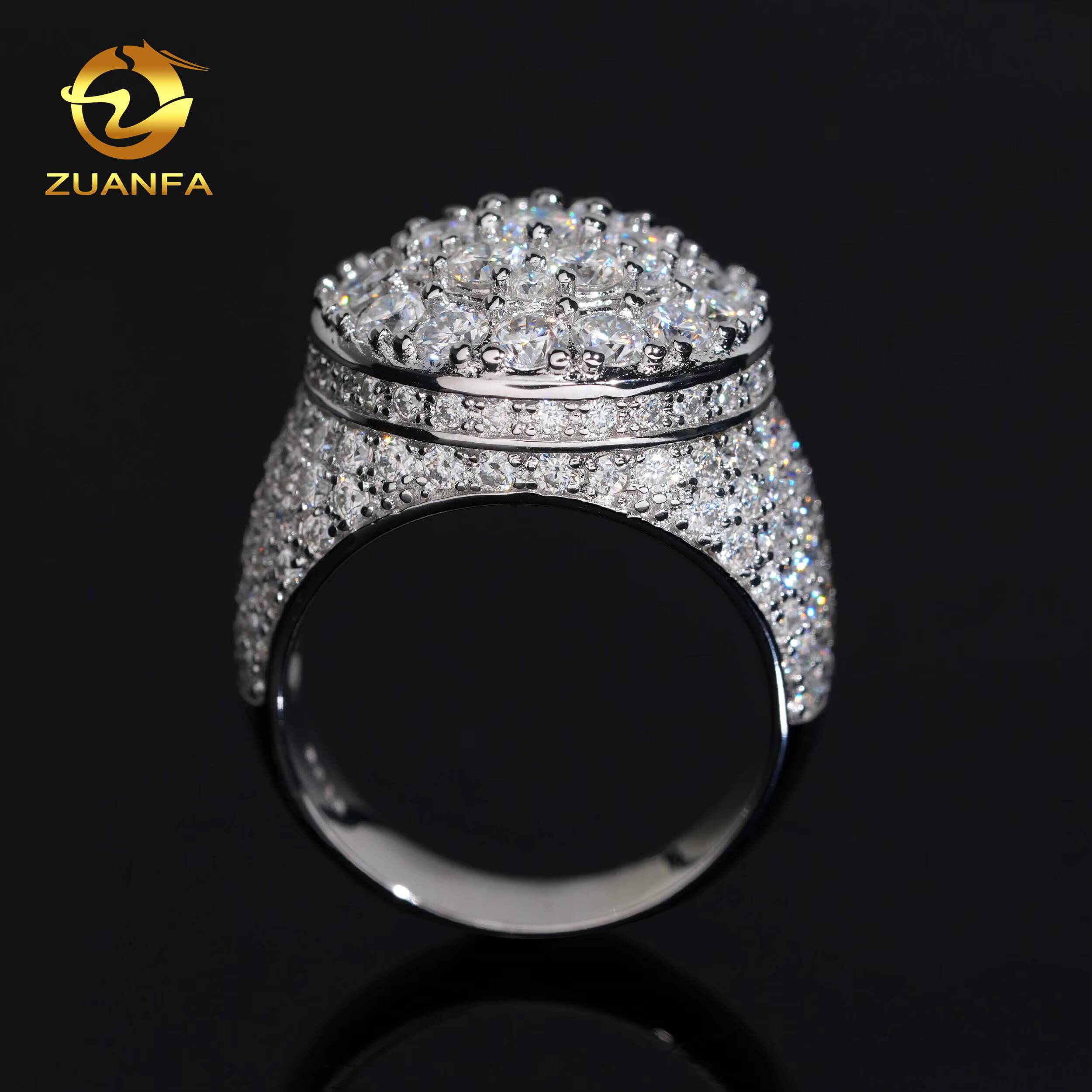 USA Local Stock RTS Hot Sale Custom Hip Hop Rapper Jewelry VVS Moissanite Iced Out 925 Silver Rings Diamond Men Ring