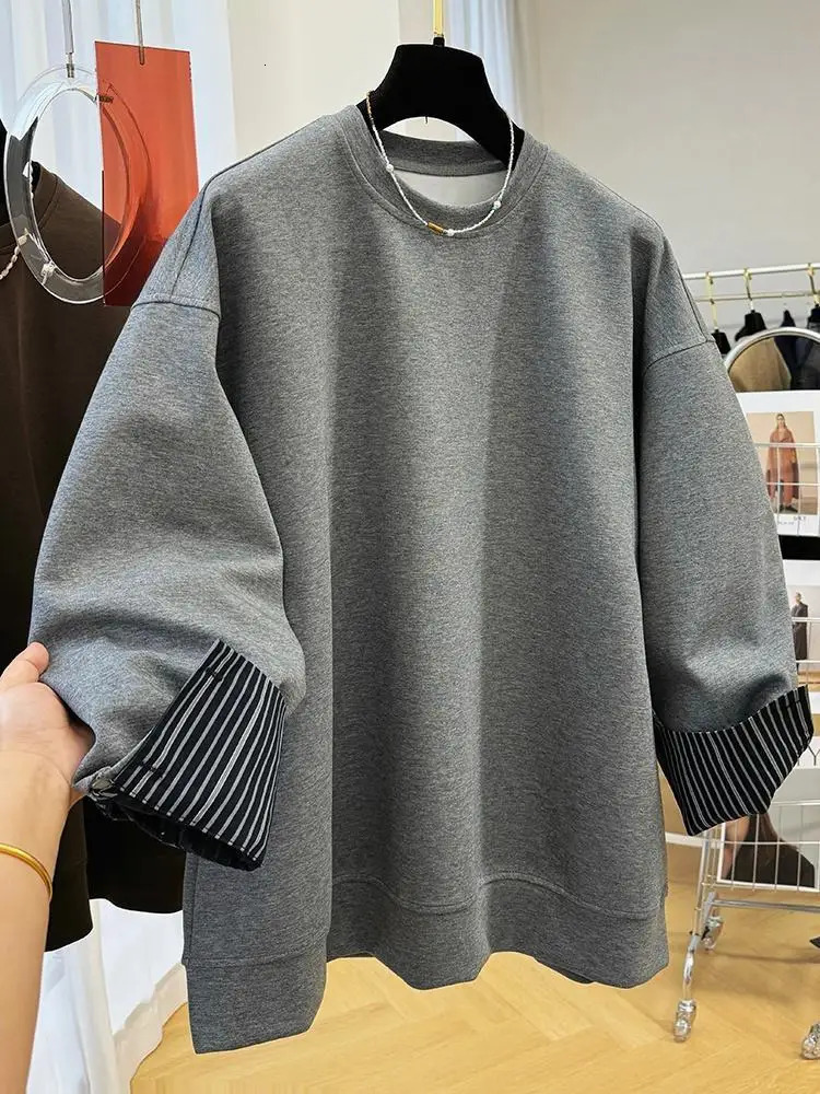 Autumn and Winter Womens Pullover Round Neck Hoodie Lazy Style Splicing n Two Piece Loose Long Sleeve Tops 251231