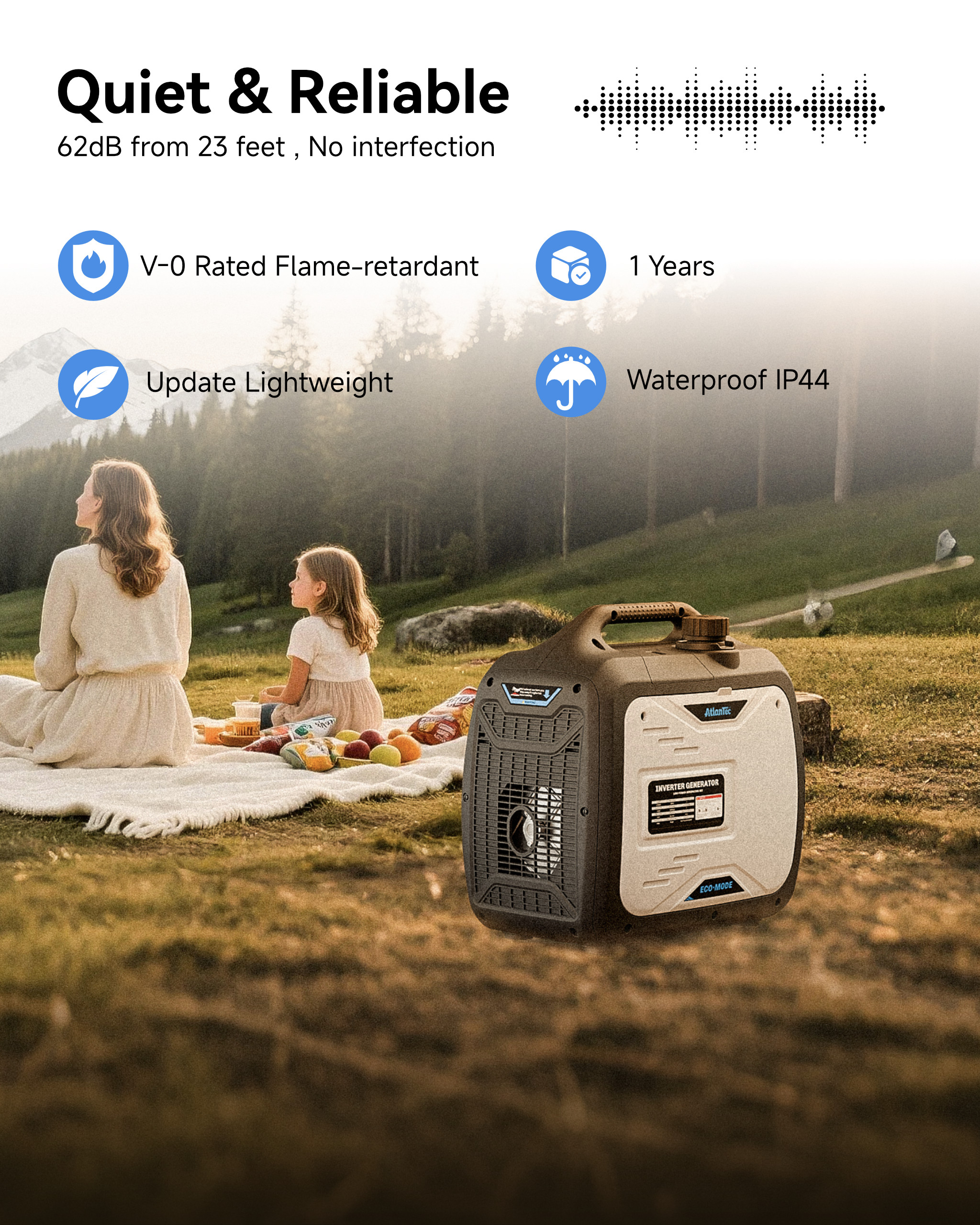 4300W Inverter Generator, Gas Powered Portable Super Quiet Outdoor Generator RV Ready for Home Use, Emergency Backup